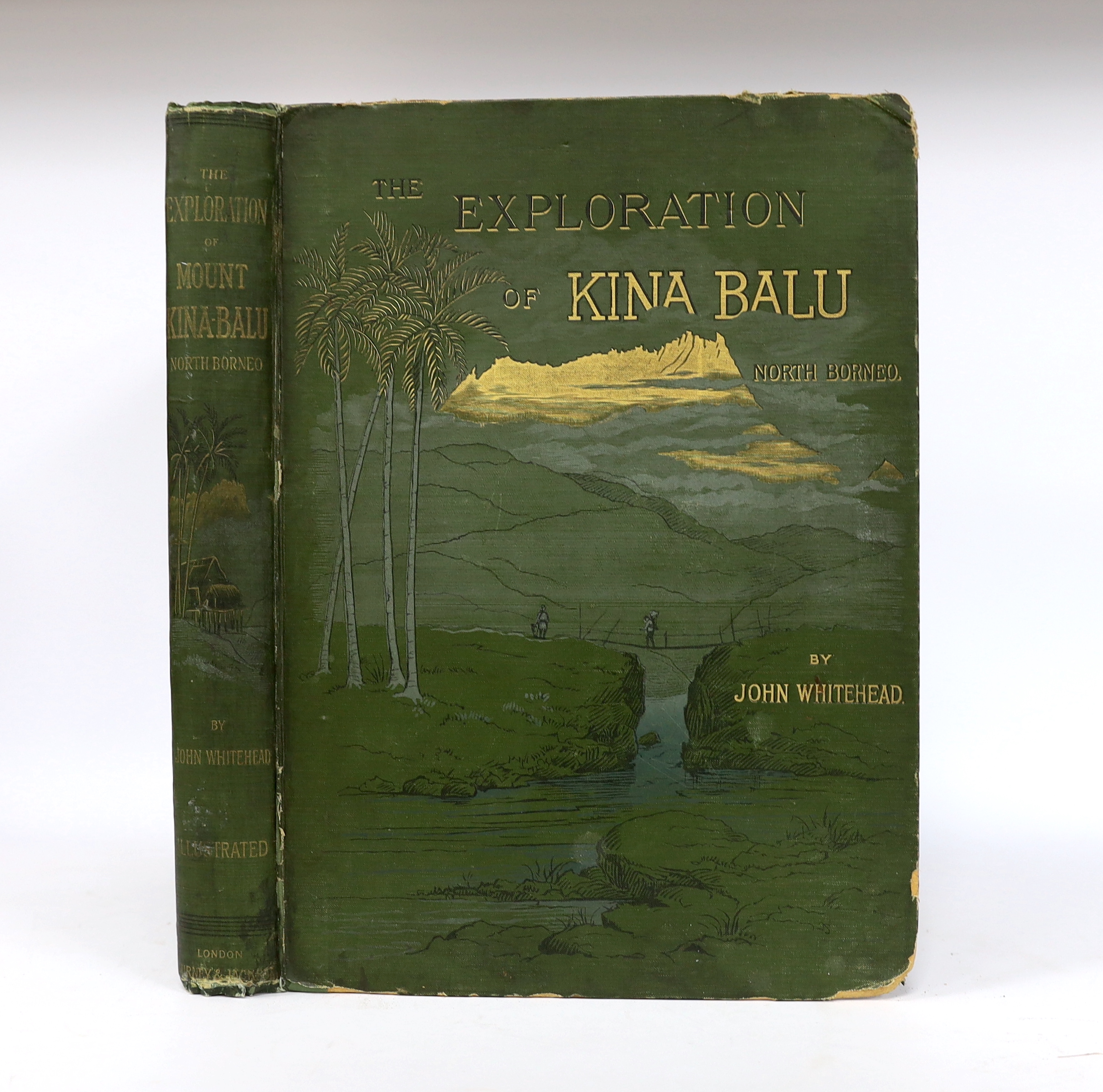 Whitehead, John - Exploration of Mount Kina Balu, North Borneo....32 plates (mostly hand coloured or tinted lithographs), text engravings; publisher's gilt and coloured pictorial cloth, gilt top, roy. 4to. Gurney and Jac